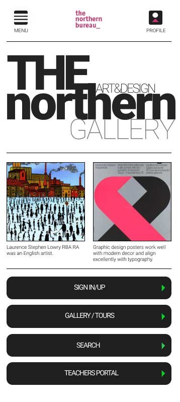 A home page UX example for an art gallery based in Manchester