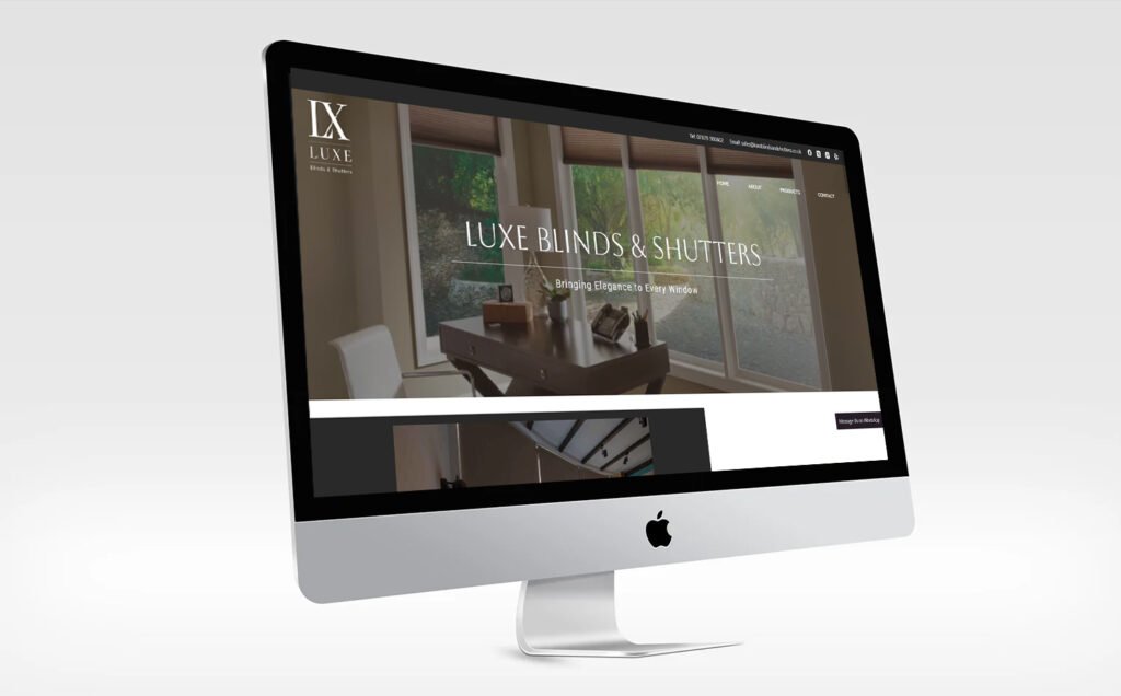 A front page imgae of LUXE blinds web site in Stockport