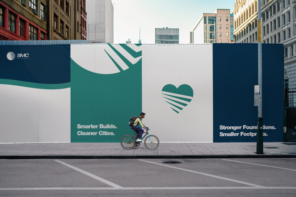 Building site with custom branded boards designed by ByteBee for visual impact and promotion