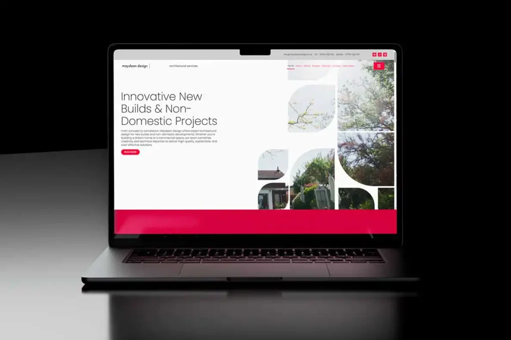 Maydean website displayed on screen with modern design and layout